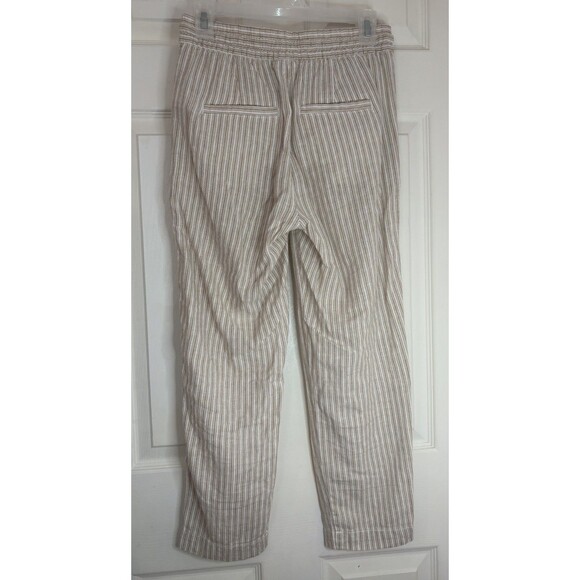 Gap Pants Beige Ivory XS Easy Pant Striped Elastic Waist Linen Blend Summer - Picture 2 of 8